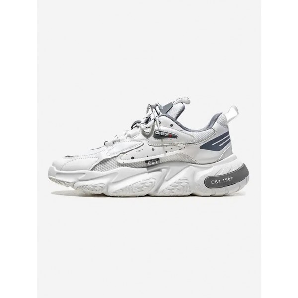 Lace Up Mesh Panel Chunky Style Sports Sneakers - White