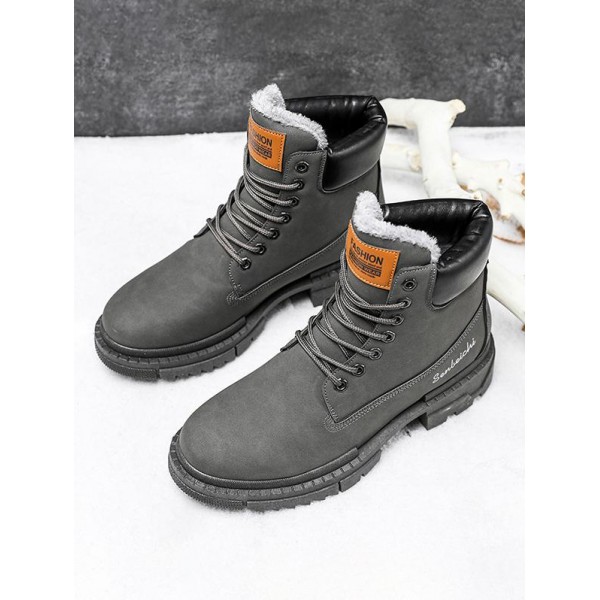 Letter Patch Fluffy Lining Combat Boots 