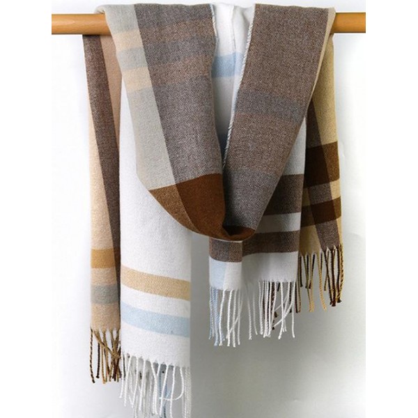 Plaid Tartan Pattern Fringes Scarf 