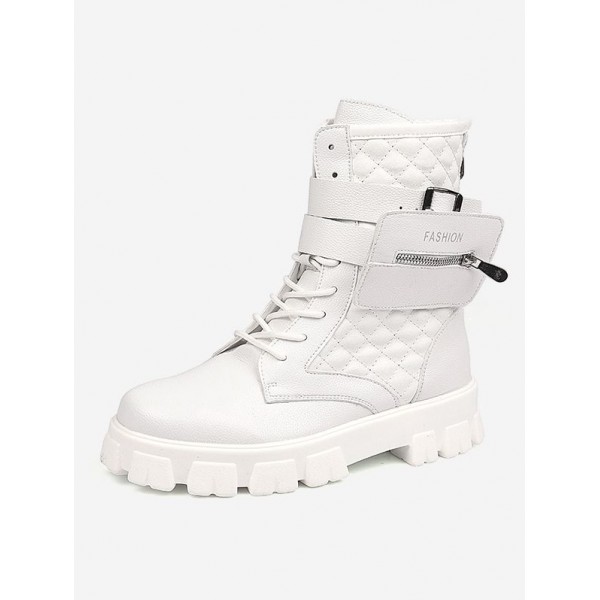 High-top Retro Zip Pocket Design Quilted Boots 