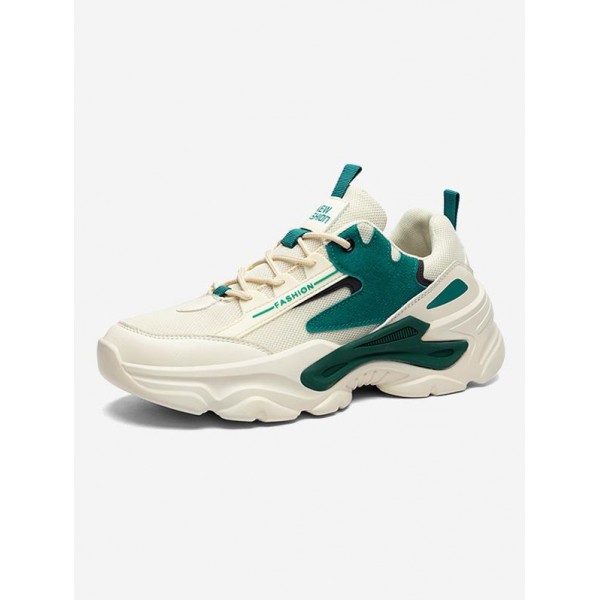 Breathable Mesh Insert Color Splicing Letter Chunky Sneakers 