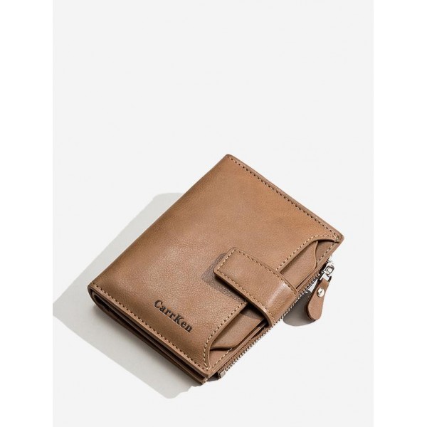 Men's Retro Solid Color Triple Fold PU Leather Wallet 