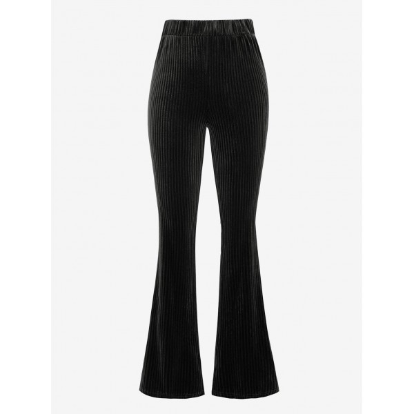 Women's Vintage Streetwear Crushed Velvet Solid Color Flare Pants 